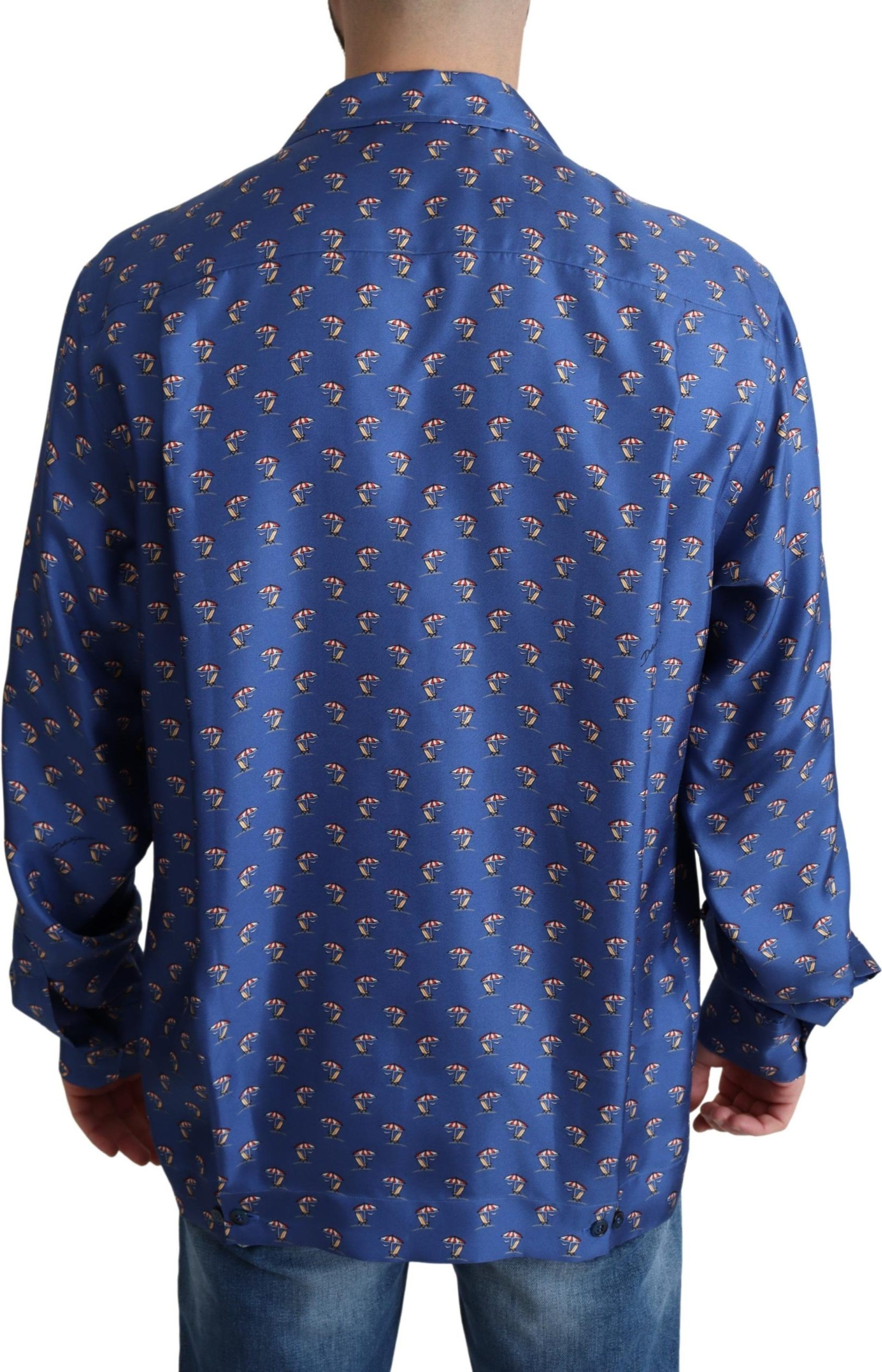 Shirt Dolce & Gabbana Blue Beach Chair Umbrella Print Silk Shirt