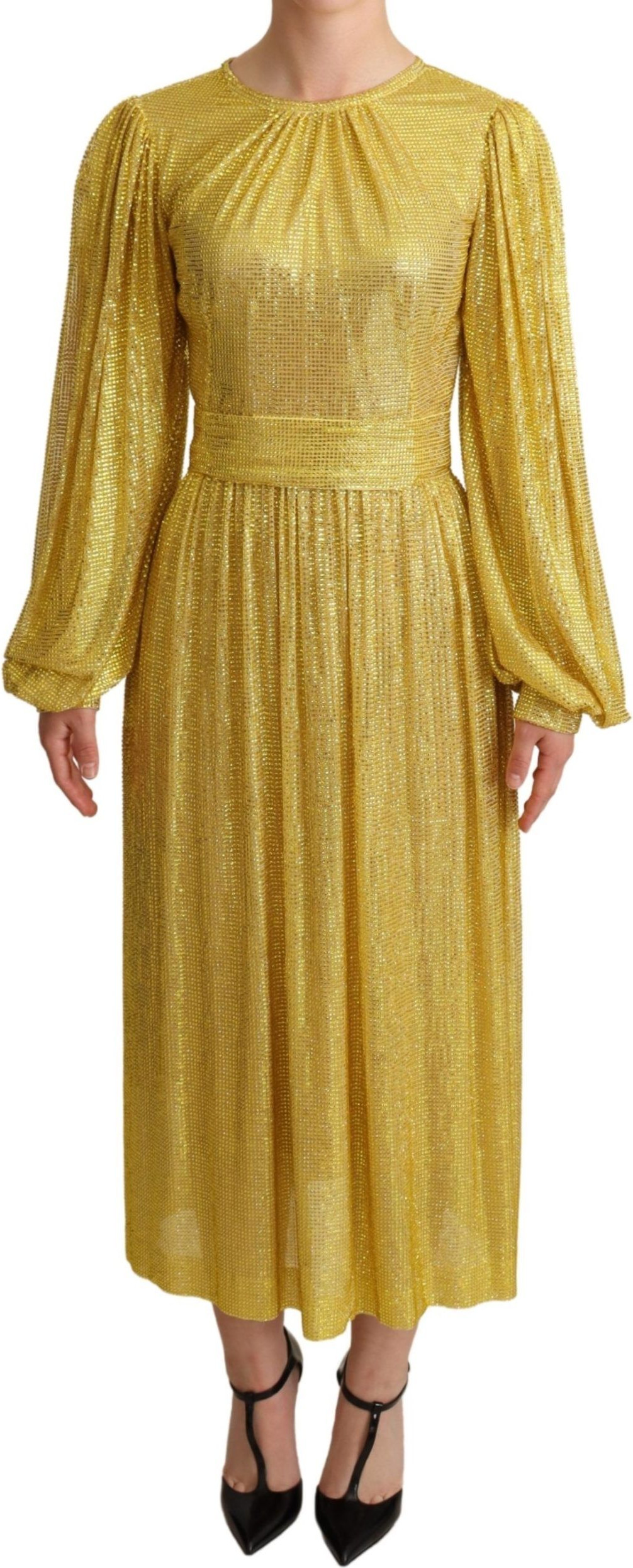 Maxi Ko'ylak Dolce & Gabbana Sariq Kristalli To'rli Kiyim