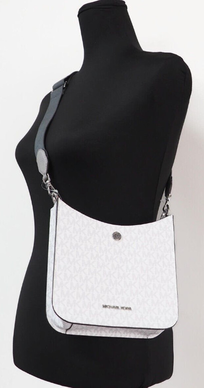 Crossbody sumkasi Michael Kors Briley Kichik Messenjer Crossbody sumkasi Oq Signature