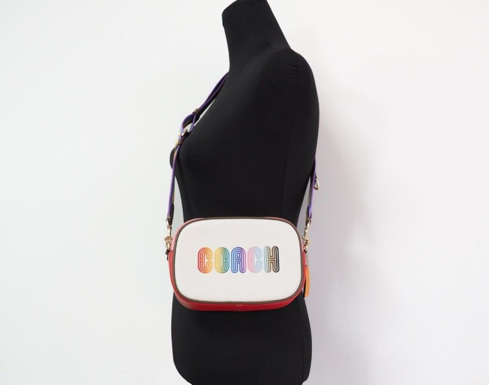 Сумка через плечо Coach Jamie Mini с логотипом «Радуга» из кожи, модель Camera Crossbody Bag