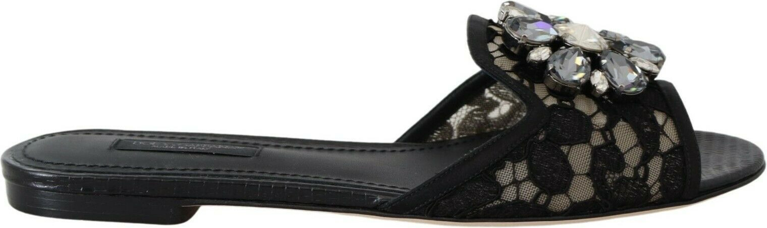 Flats Dolce & Gabbana Black Taormina Lace Slides