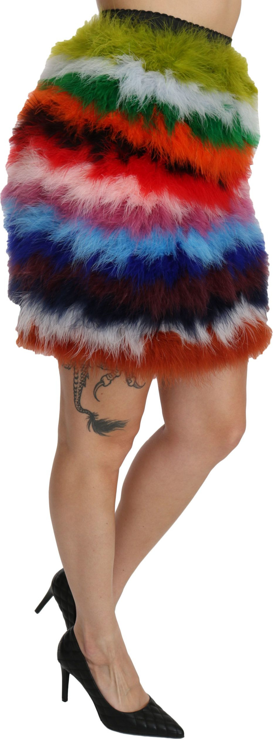 Skirt Dolce & Gabbana Red Blue High Waist Mini Feather Skirt