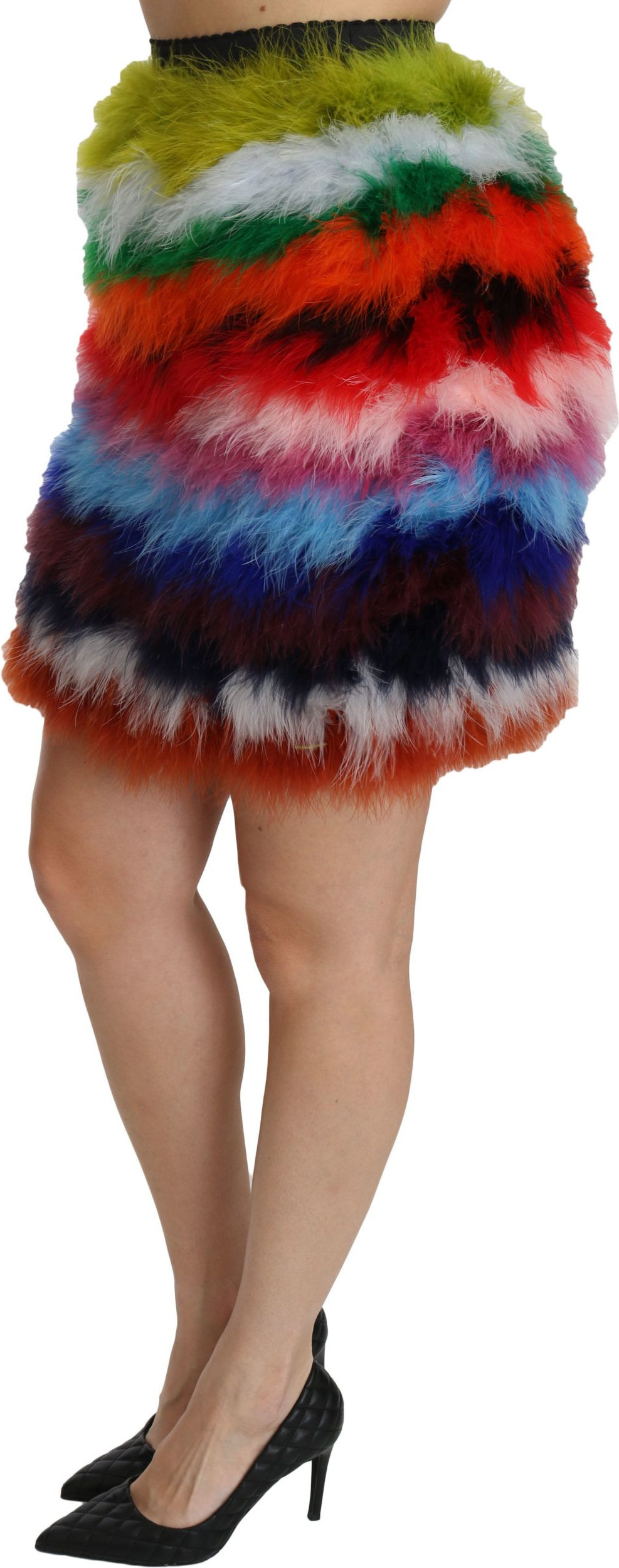 Skirt Dolce & Gabbana Red Blue High Waist Mini Feather Skirt