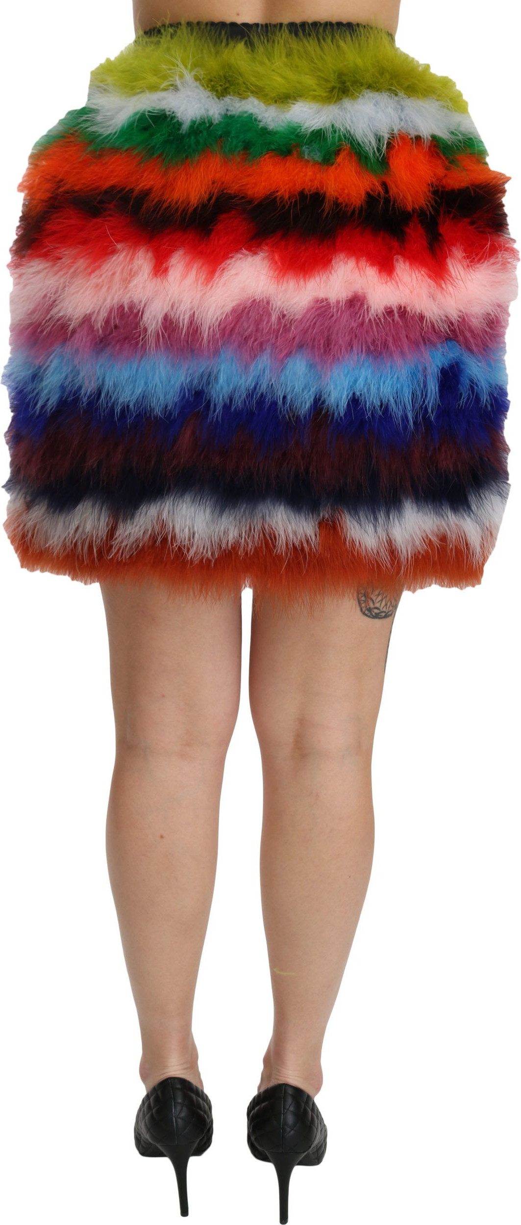 Skirt Dolce & Gabbana Red Blue High Waist Mini Feather Skirt