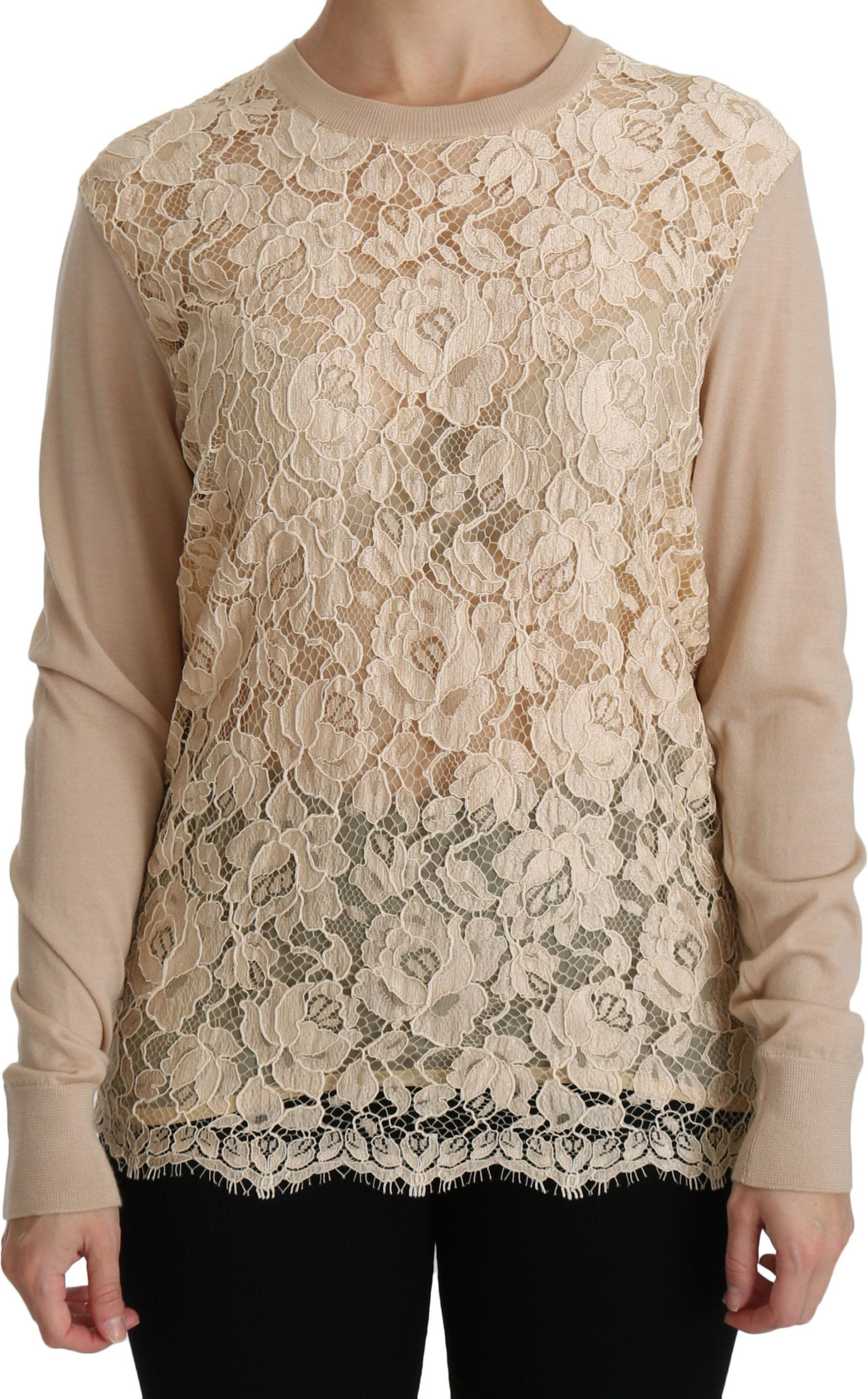 Dolce & Gabbana Beige Dantel Uzun Kollu Bluz