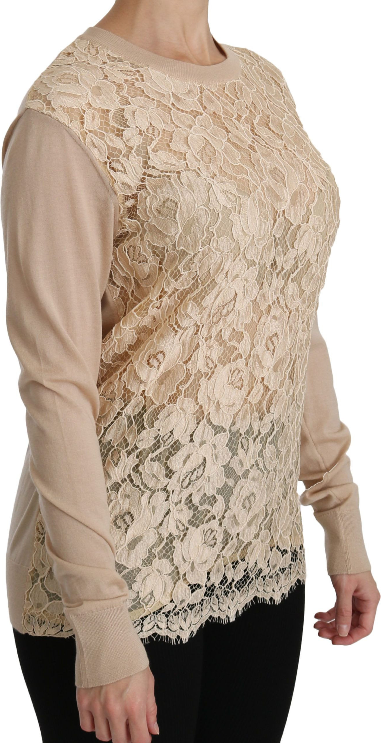 Dolce & Gabbana Beige Dantel Uzun Kollu Bluz