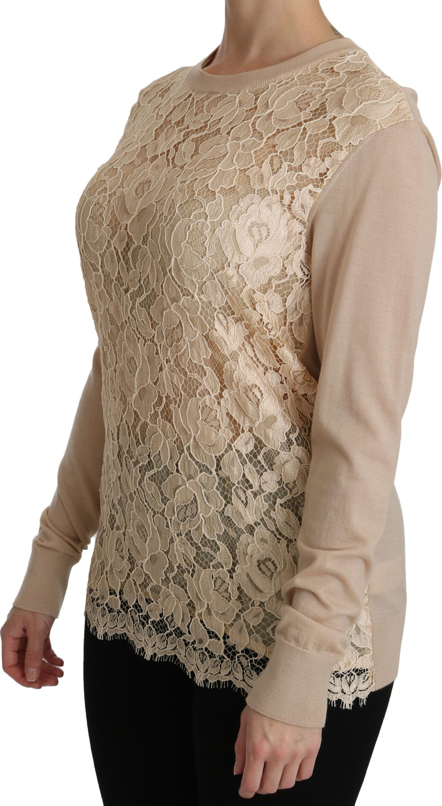Dolce & Gabbana Beige Dantel Uzun Kollu Bluz