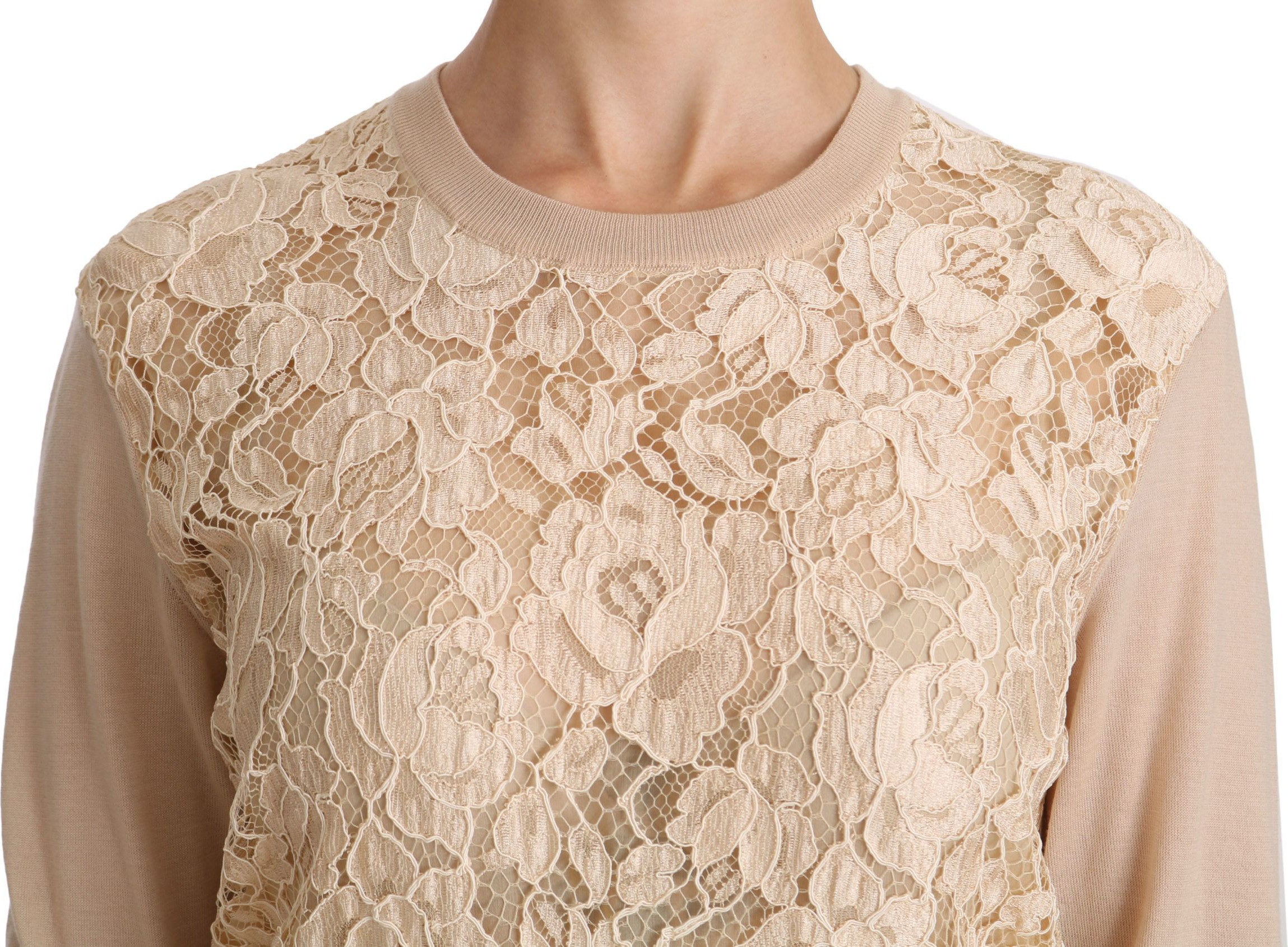 Dolce & Gabbana Beige Dantel Uzun Kollu Bluz
