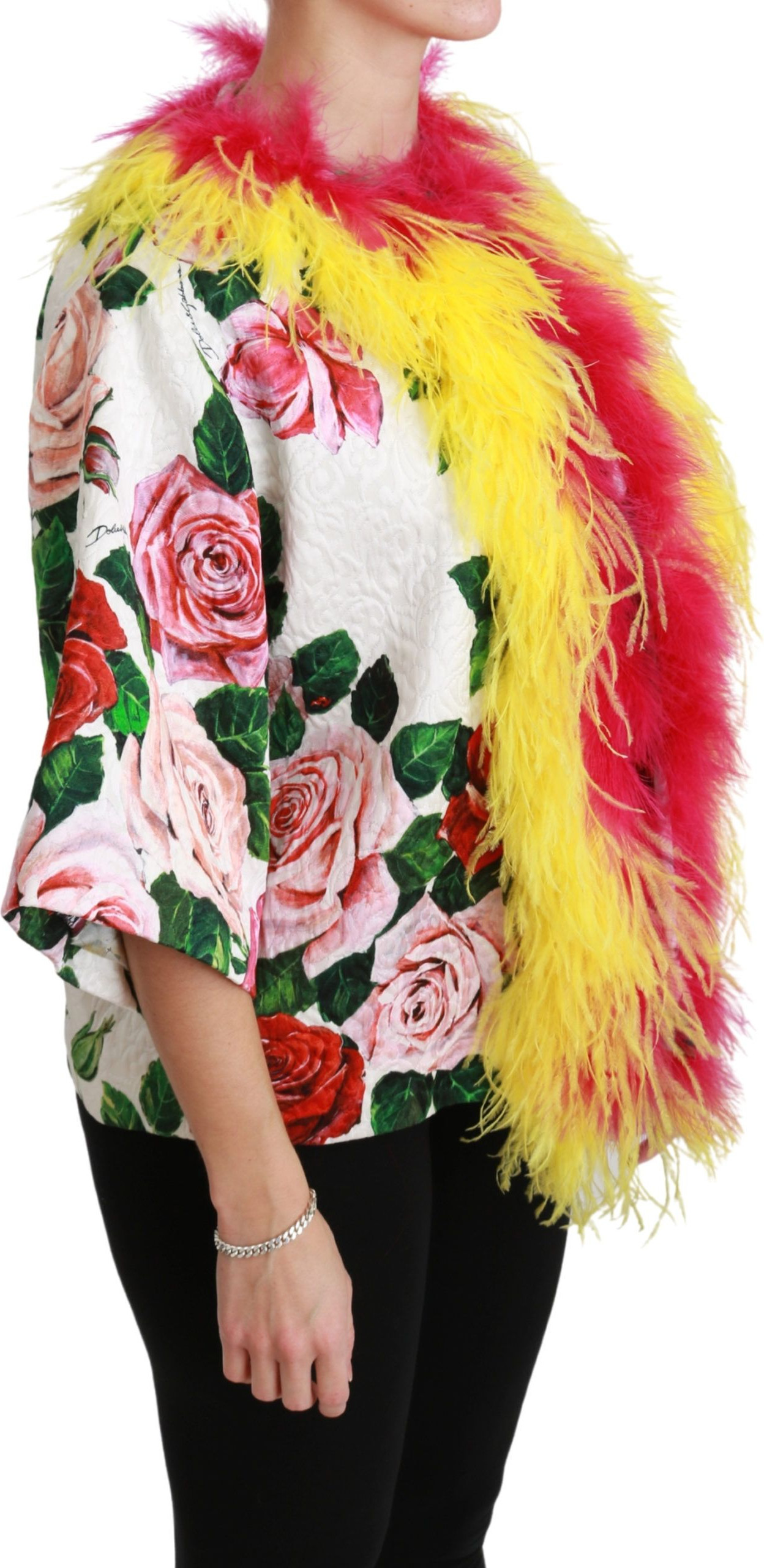 Jacket Outerwear Dolce & Gabbana White Floral Coat Capte Fur Roses Jacket