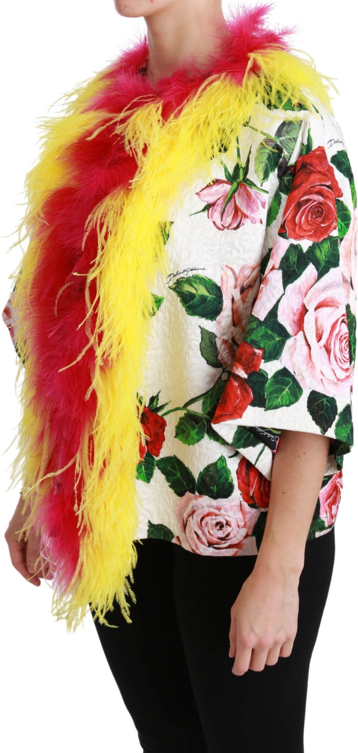 Jacket Outerwear Dolce & Gabbana White Floral Coat Capte Fur Roses Jacket