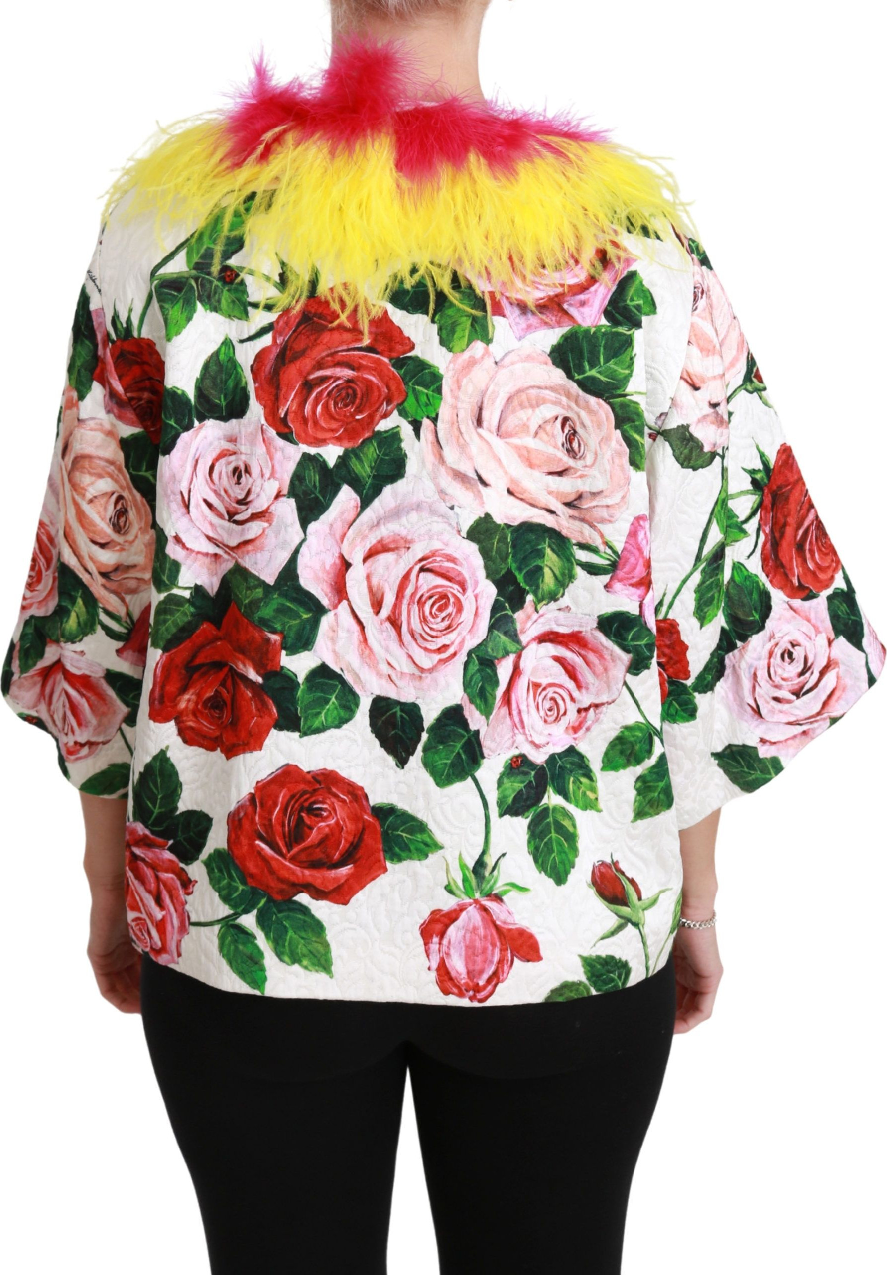 Jacket Outerwear Dolce & Gabbana White Floral Coat Capte Fur Roses Jacket