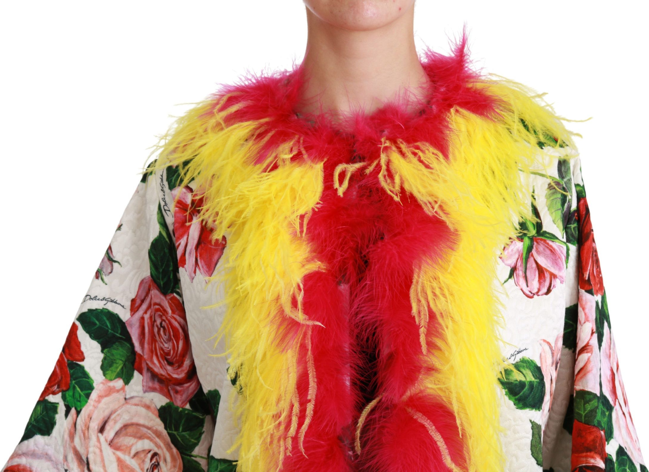 Jacket Outerwear Dolce & Gabbana White Floral Coat Capte Fur Roses Jacket
