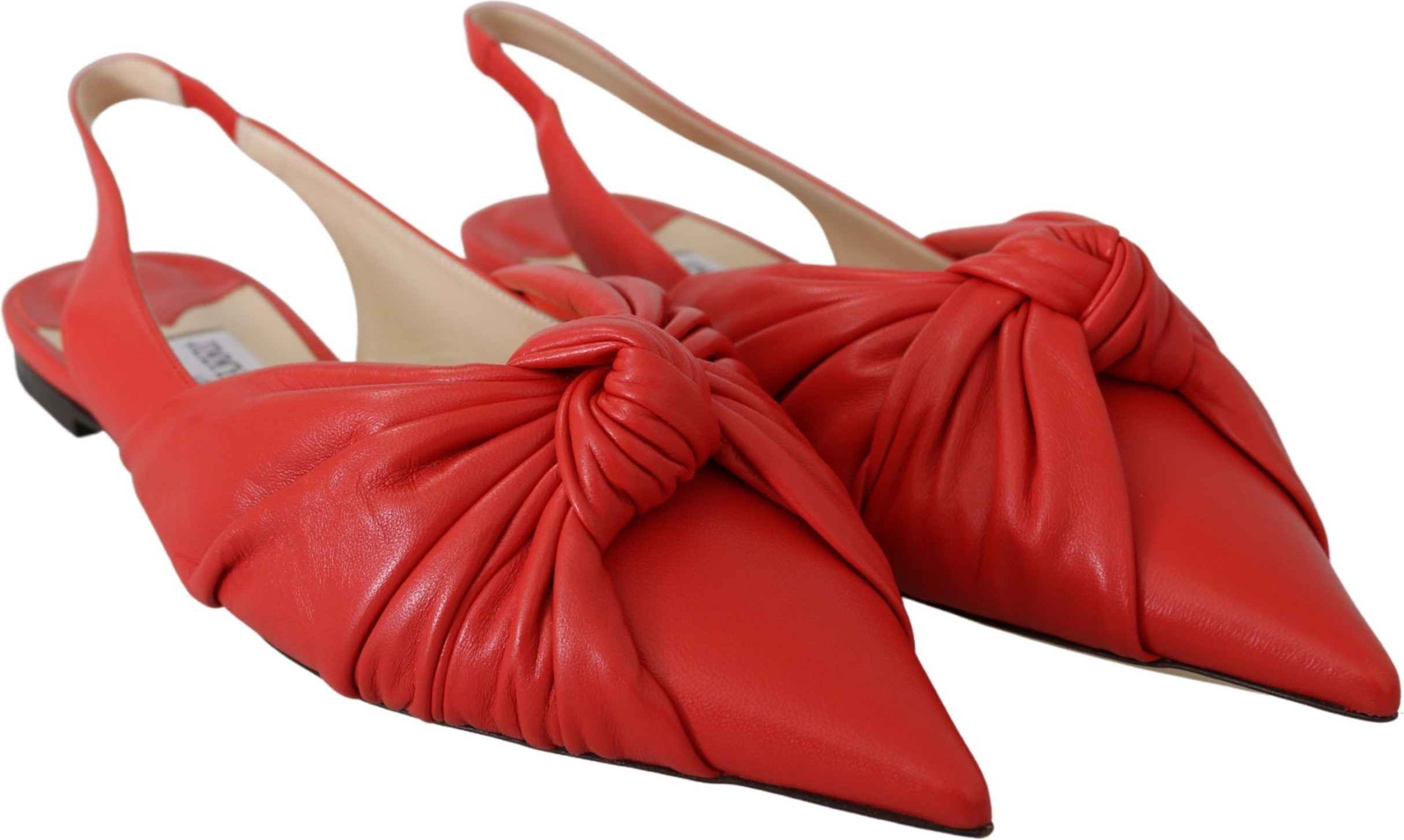 Балетки Jimmy Choo Шикарные Красные Туфли-лодочки на Остроконечном Носке из Кожи