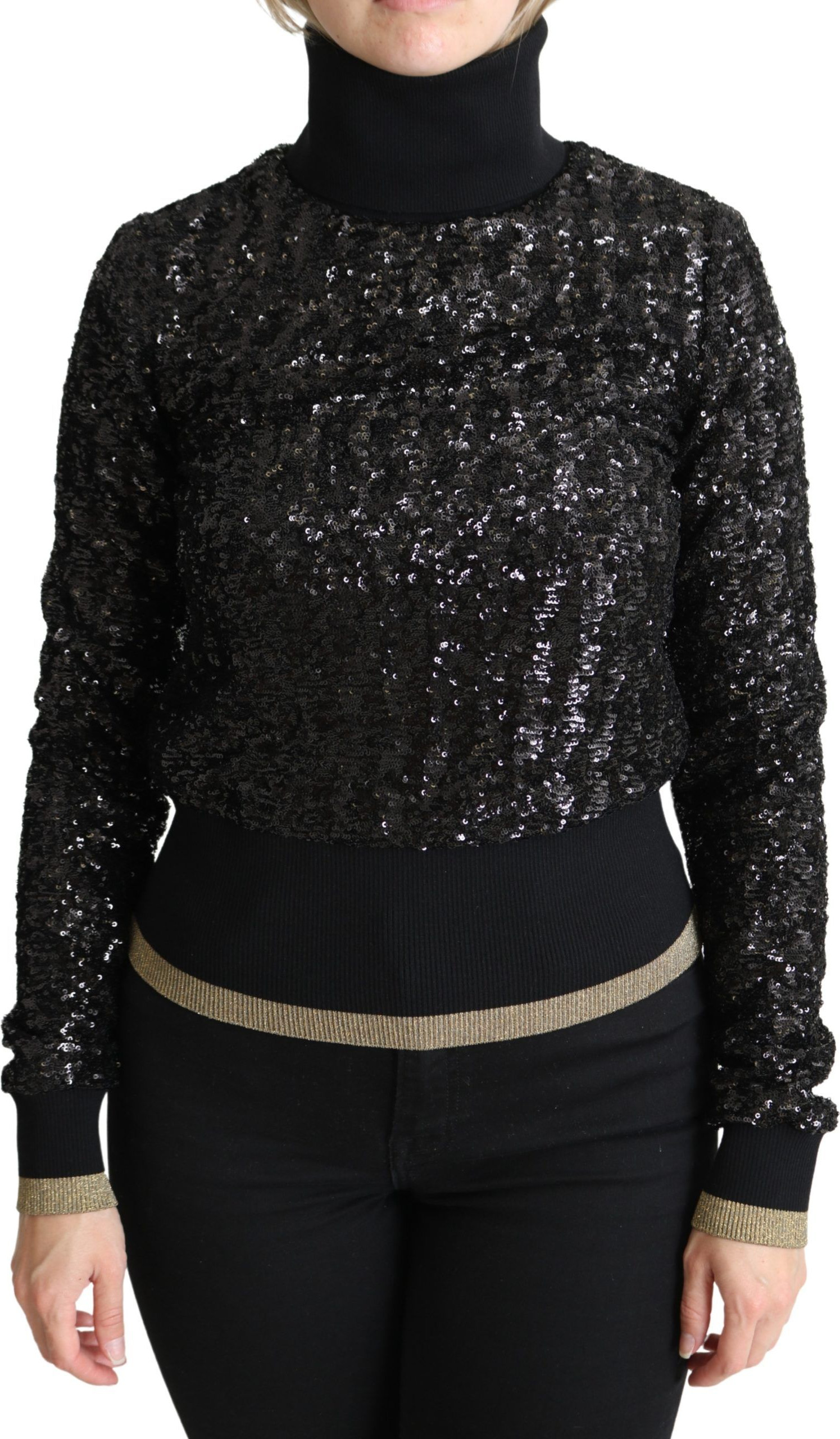 Dolce & Gabbana Black Sequined Knitted Turtle Neck Sviter