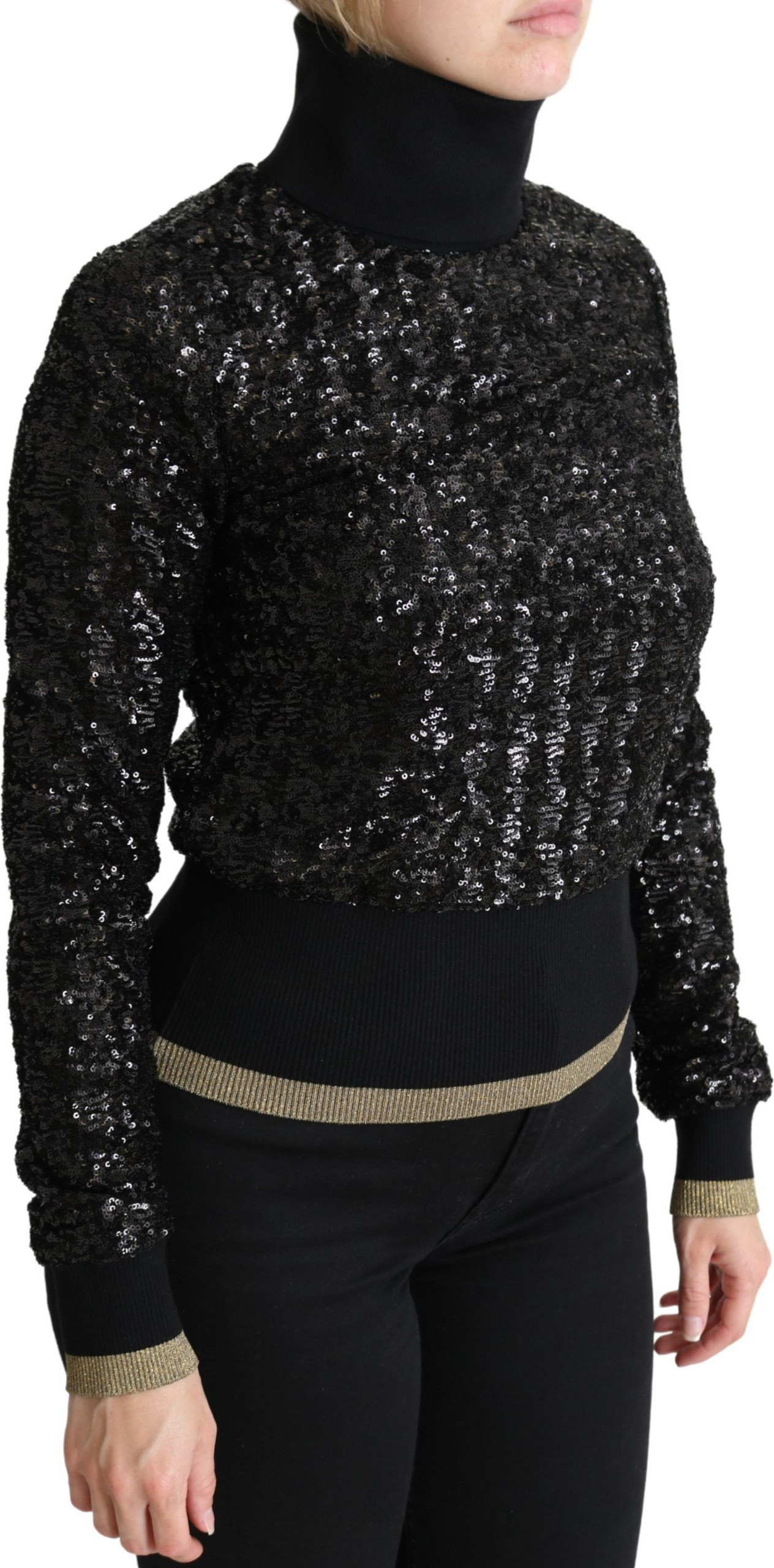 Dolce & Gabbana Black Sequined Knitted Turtle Neck Sviter