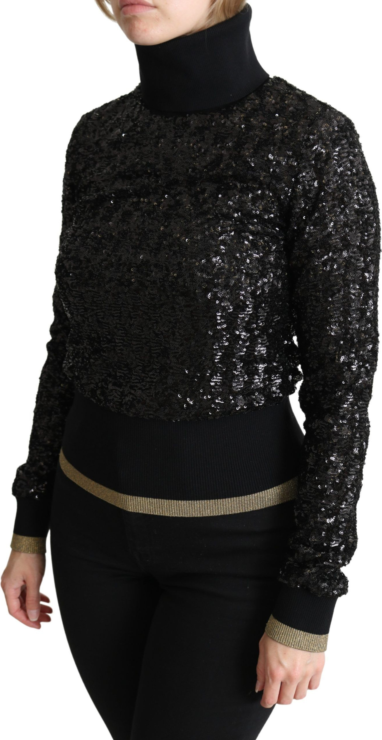 Dolce & Gabbana Black Sequined Knitted Turtle Neck Sviter