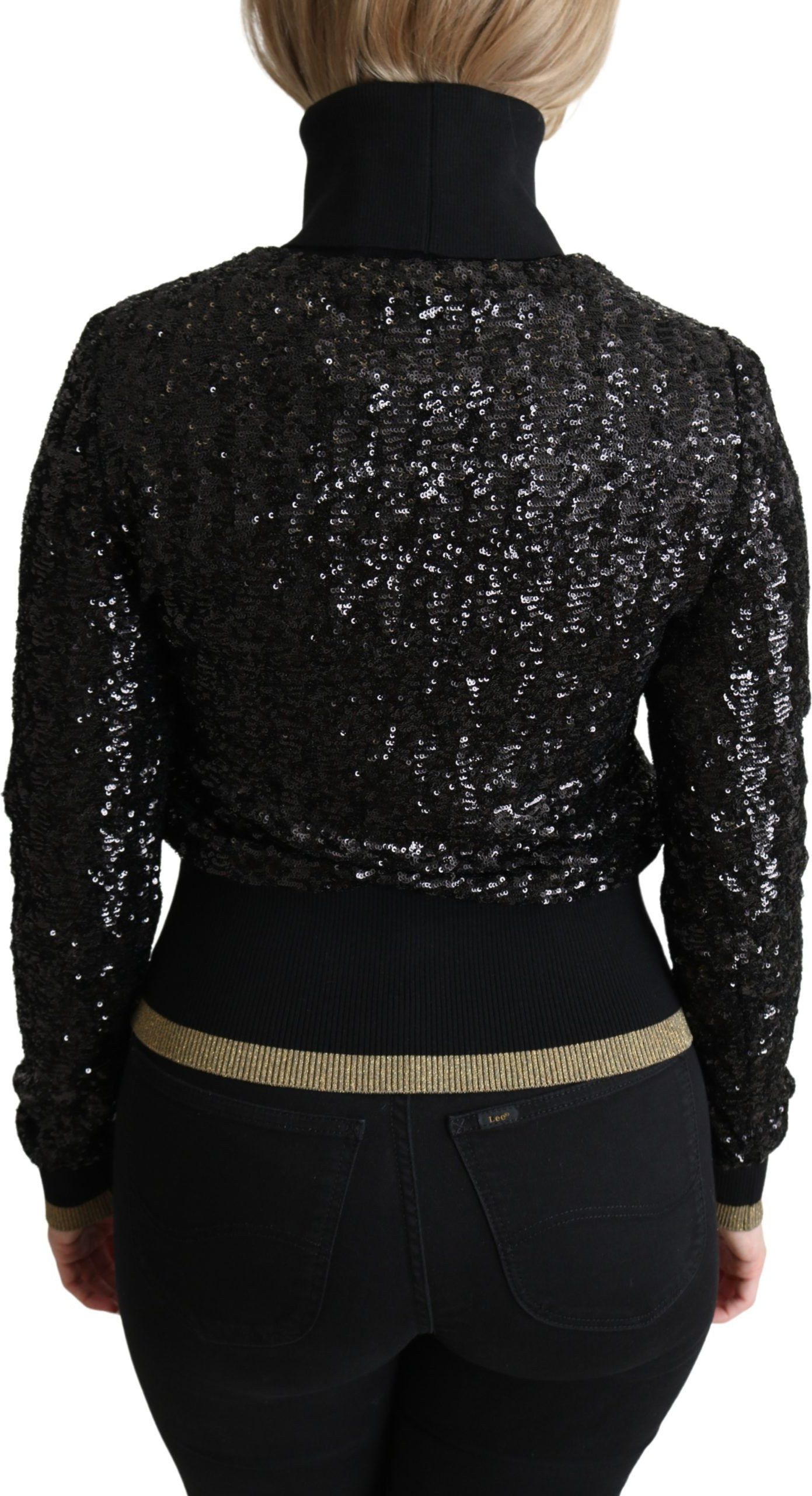 Dolce & Gabbana Black Sequined Knitted Turtle Neck Sviter