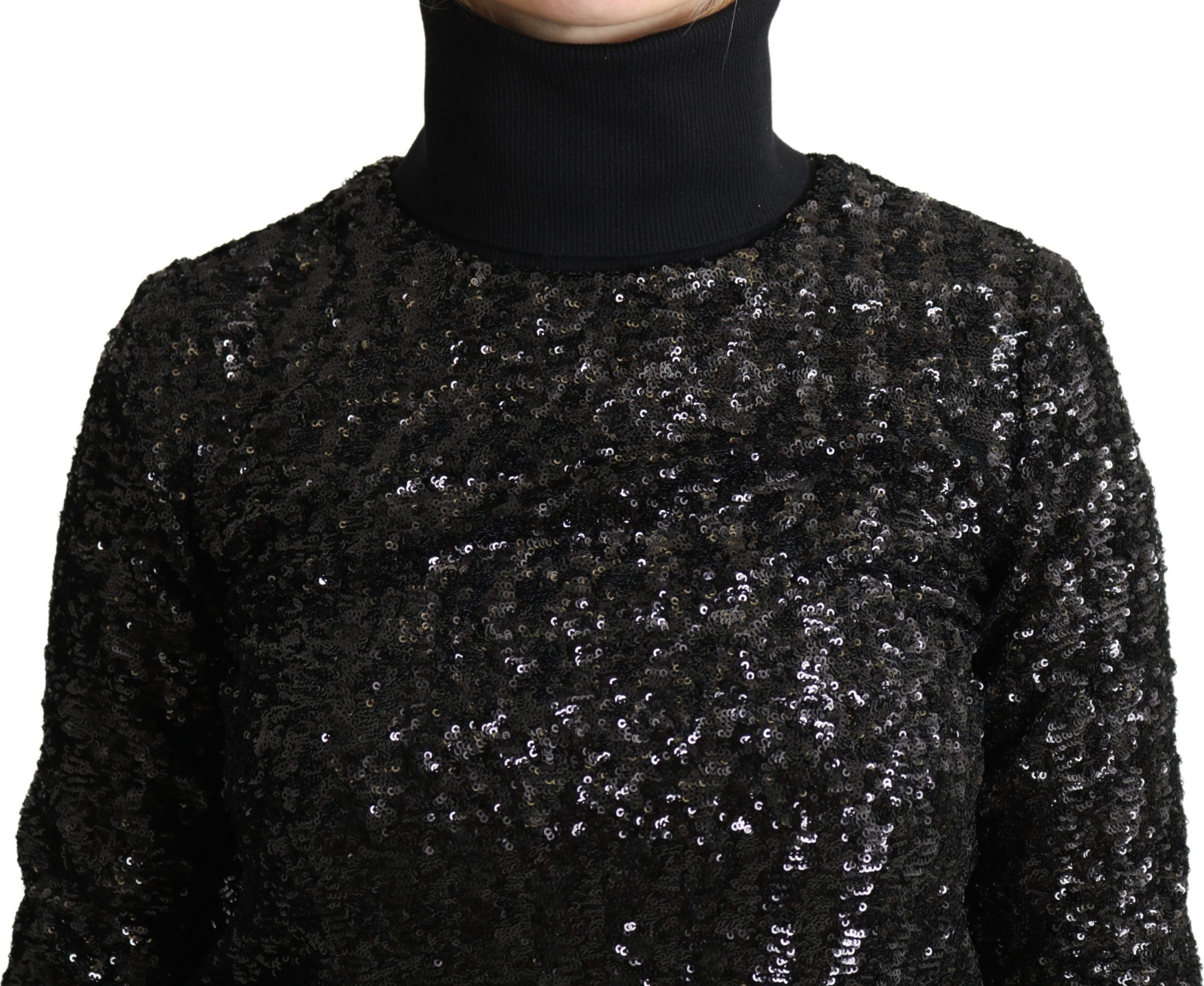 Dolce & Gabbana Black Sequined Knitted Turtle Neck Sviter