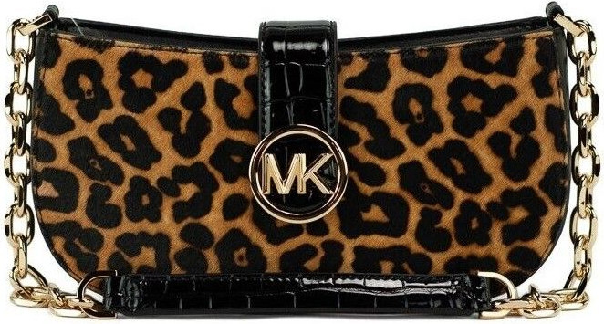 Handbag Purse Michael Kors Carmen Small Black Leather Leopard Haircalf Pouchette