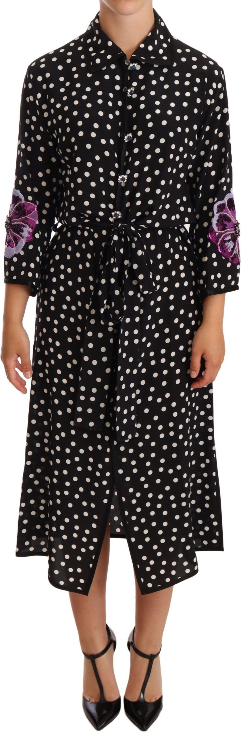 Dolce & Gabbana ko'ylagi Qora Oq Kristalli Munchoqli Gullar Bosma Kiyimi