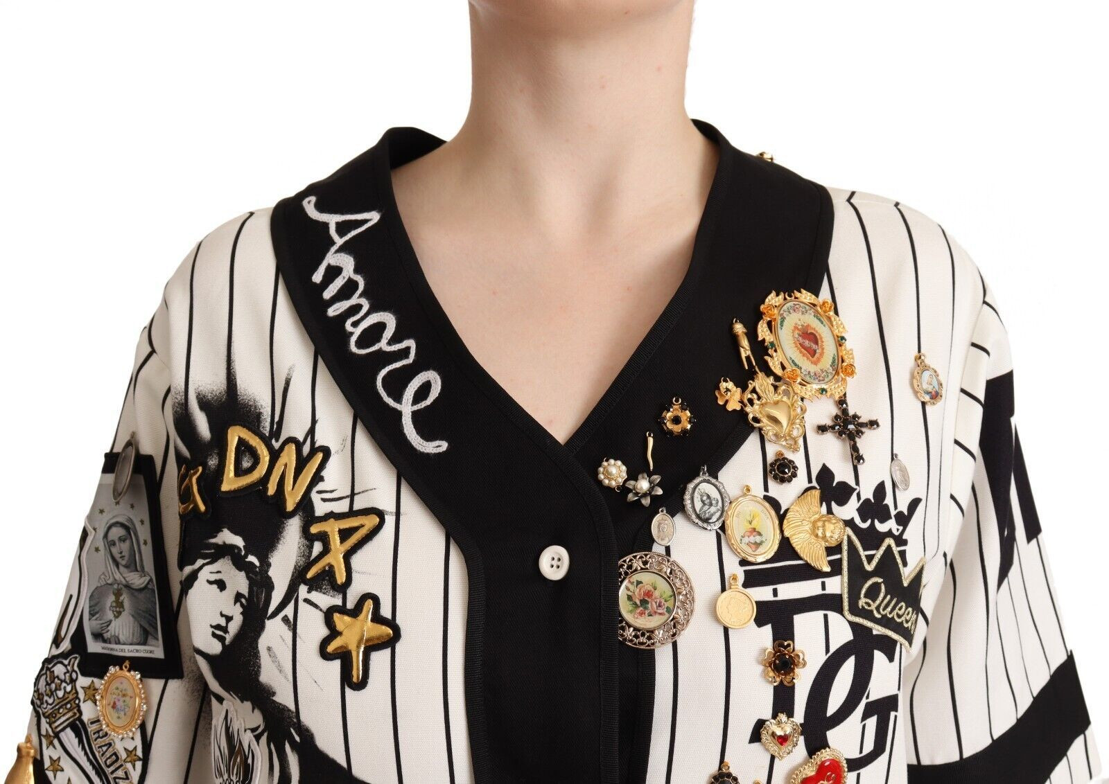 Блузка Dolce & Gabbana Белая Хлопок Кристаллические Подвески Рубашка Amore