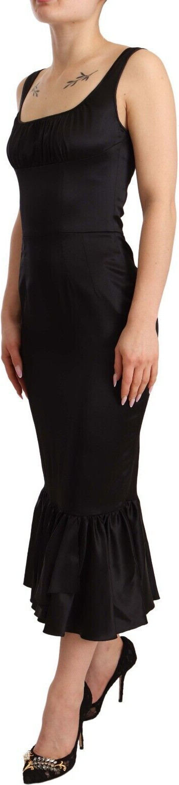 Dress Dolce & Gabbana Black Silk Stretch Sheath Midi Dress