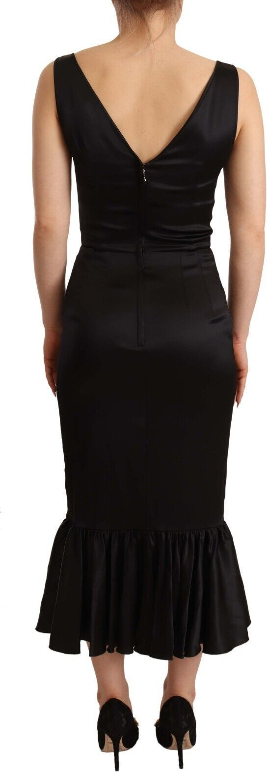 Dress Dolce & Gabbana Black Silk Stretch Sheath Midi Dress