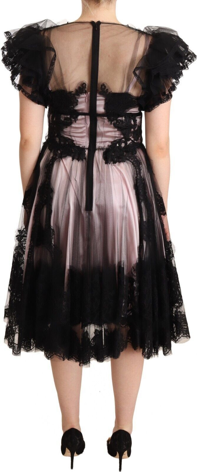 Libos Dolce & Gabbana Qora Pink Gullar Gipuryu Midi Ko'ylak