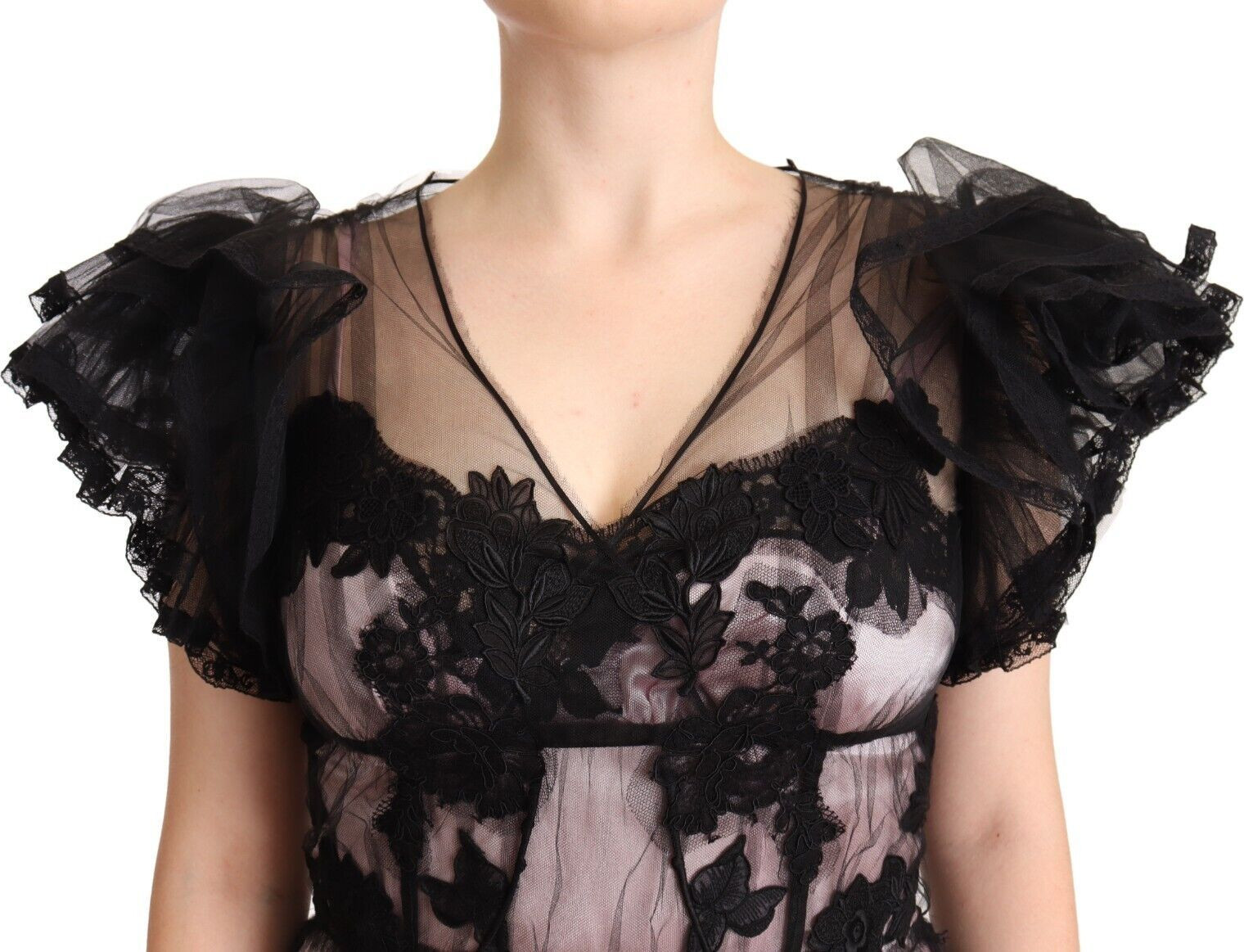 Libos Dolce & Gabbana Qora Pink Gullar Gipuryu Midi Ko'ylak