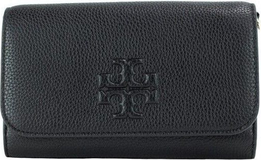 Сумка через плечо Tory Burch Thea Small из черной зернистой кожи, плоский кошелек