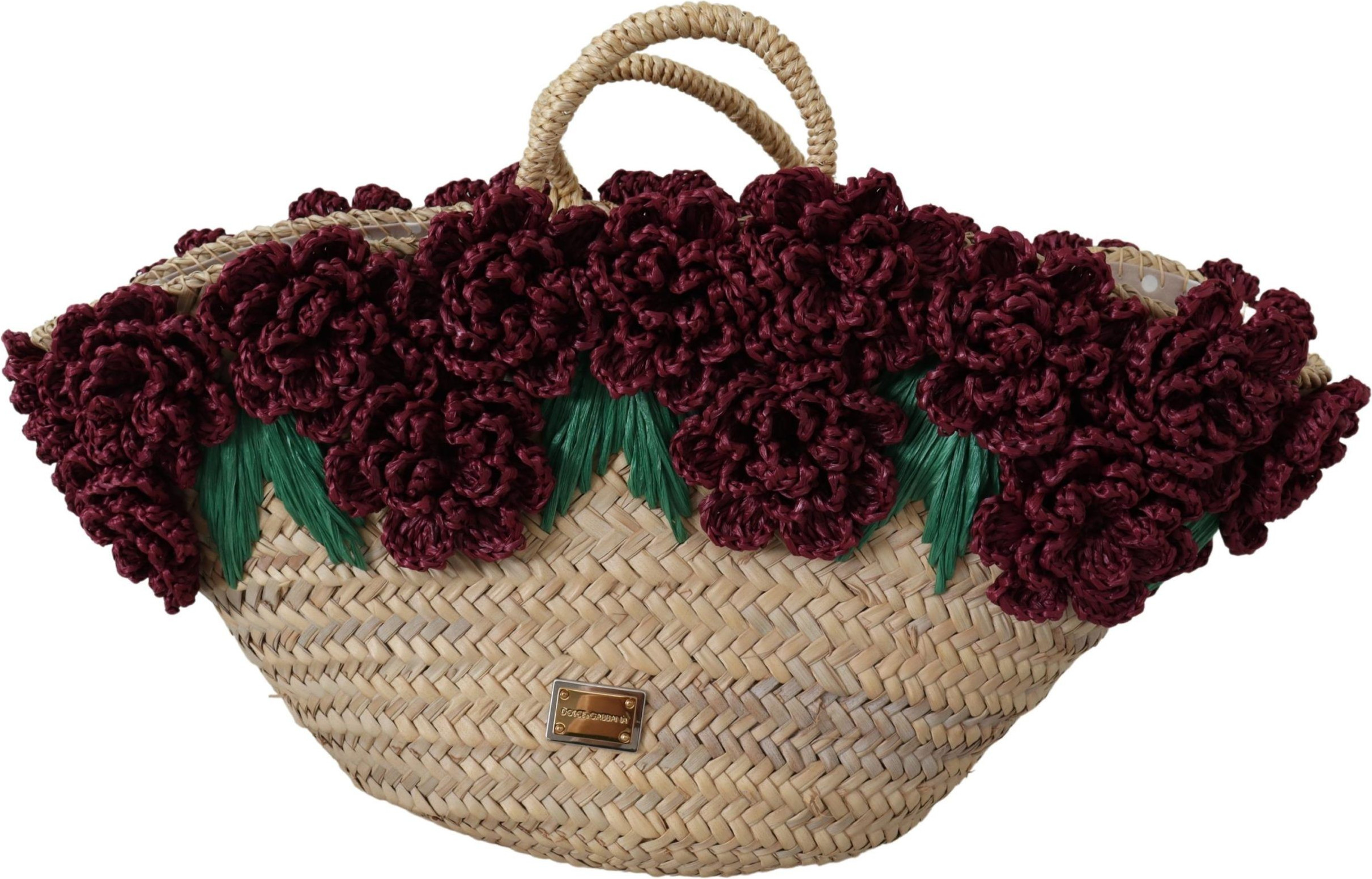 Tote Bag Dolce & Gabbana Chic Floral Straw Tote Elegance