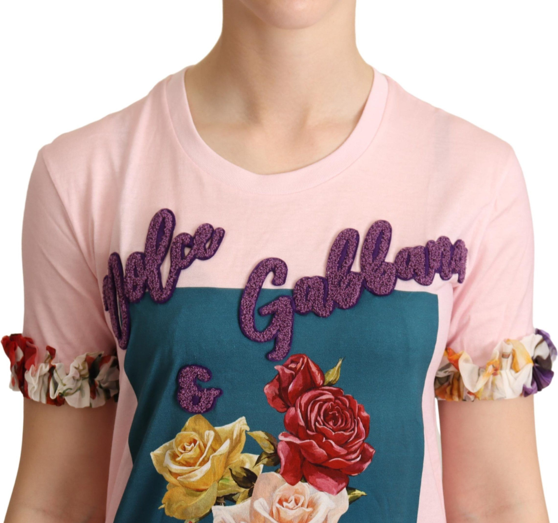 Dolce & Gabbana dan Pushut, To'q Pink Paxta Gullar Gul Roz Bo'yin