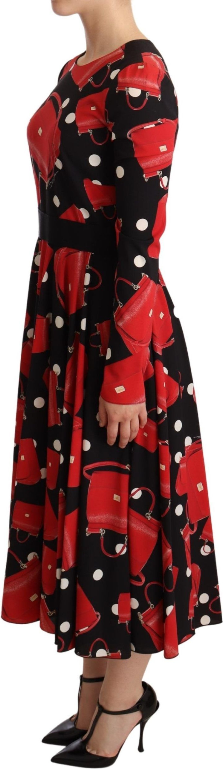 Dress Dolce & Gabbana Black Sicily Bag Print Flared Midi Dress