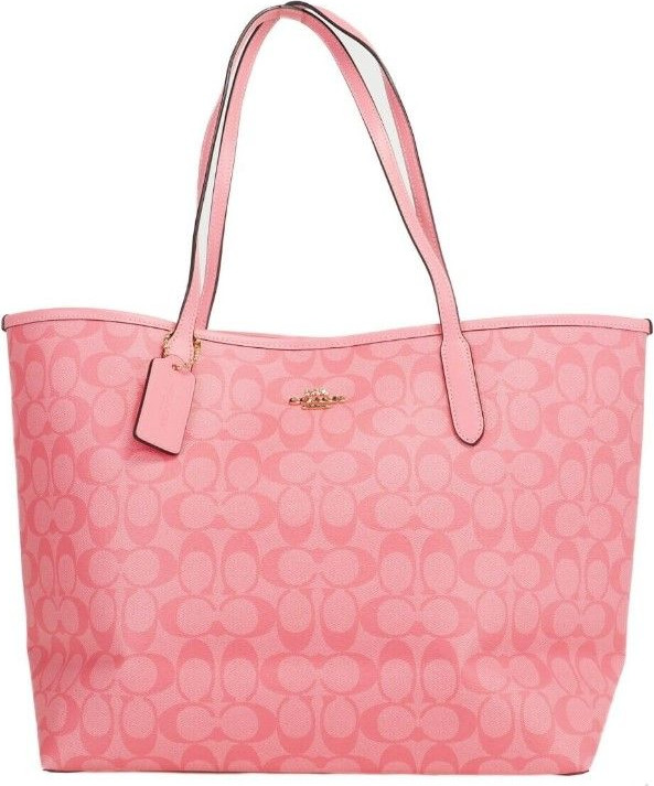 Yengdagi sumka Coach Pink Lemonade Signature Coated Canvas City Tote