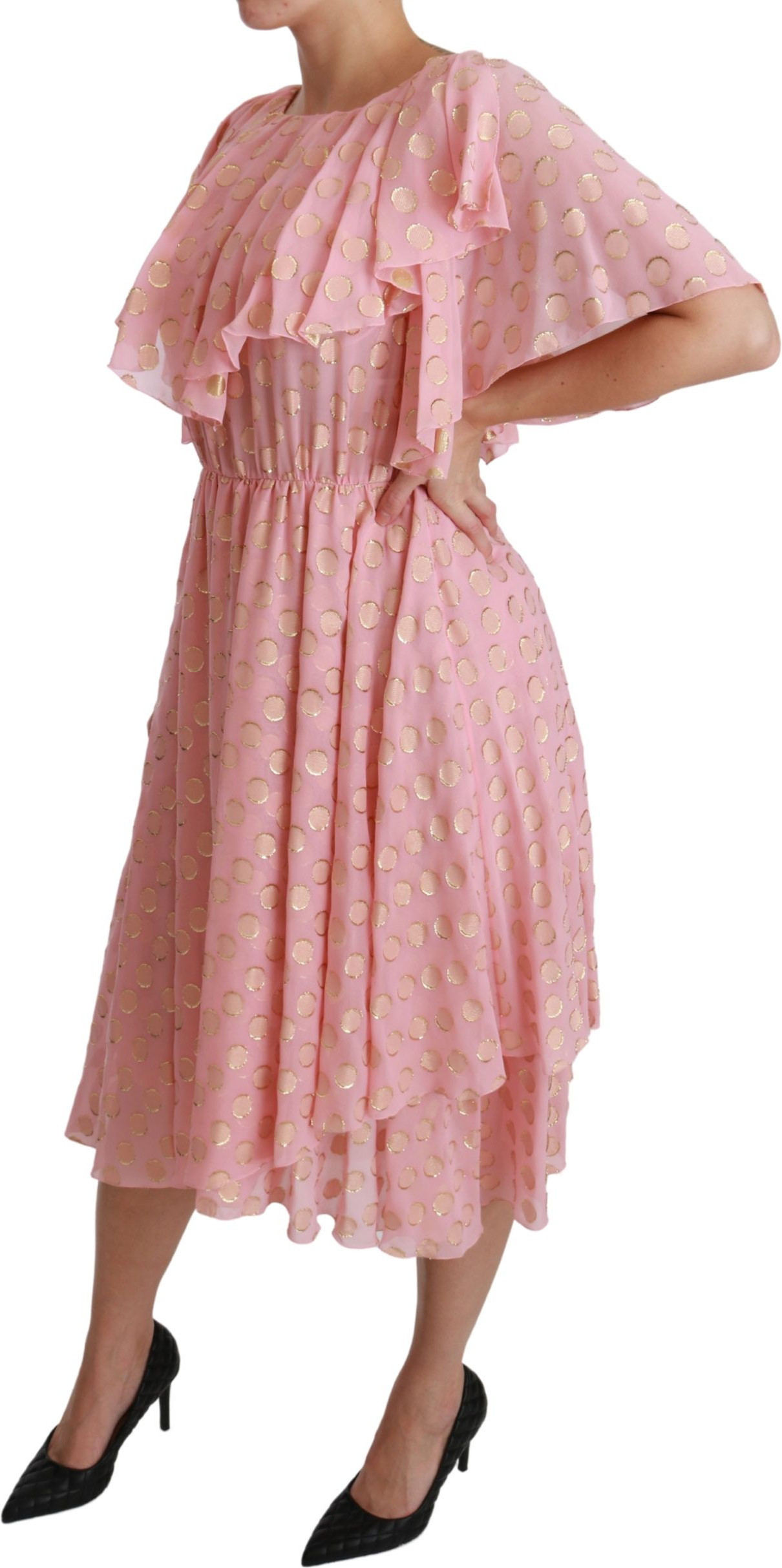 Dress Dolce & Gabbana Silk Pink Polka Dots Pleated A-line Midi