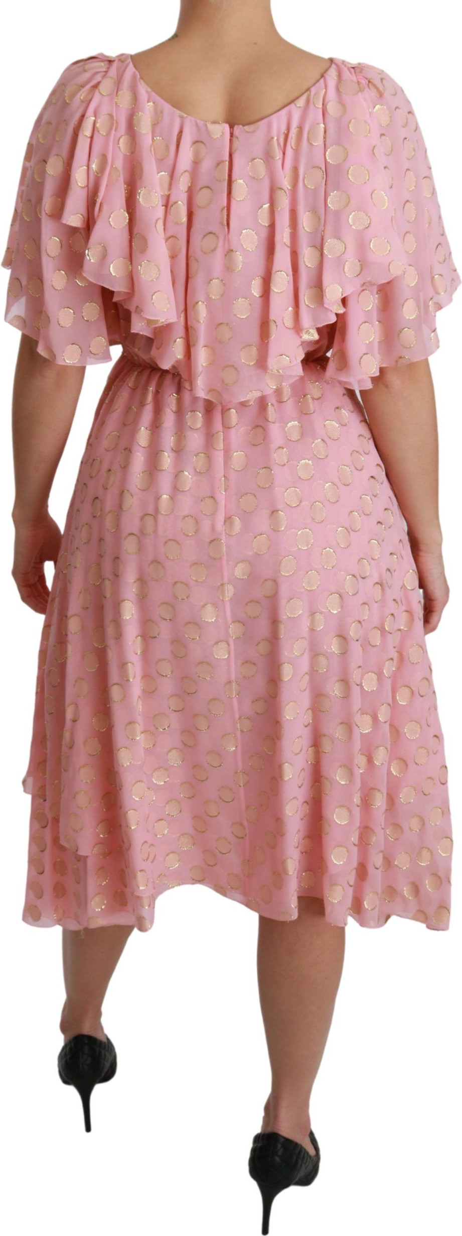 Dress Dolce & Gabbana Silk Pink Polka Dots Pleated A-line Midi