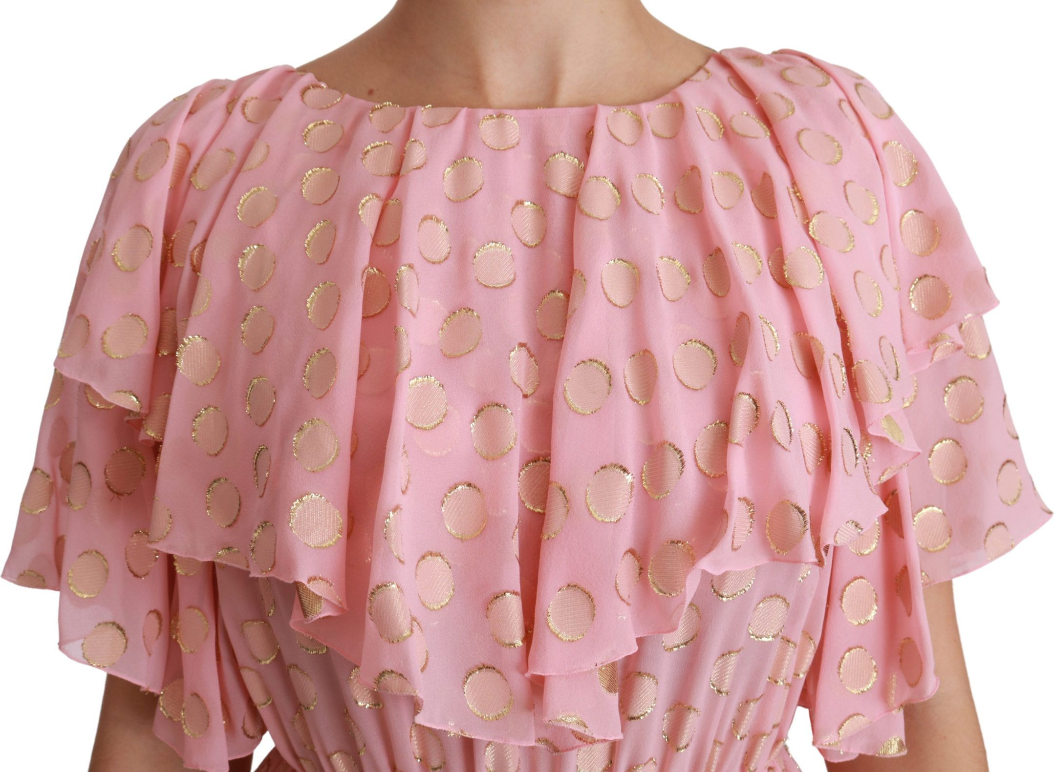 Dress Dolce & Gabbana Silk Pink Polka Dots Pleated A-line Midi