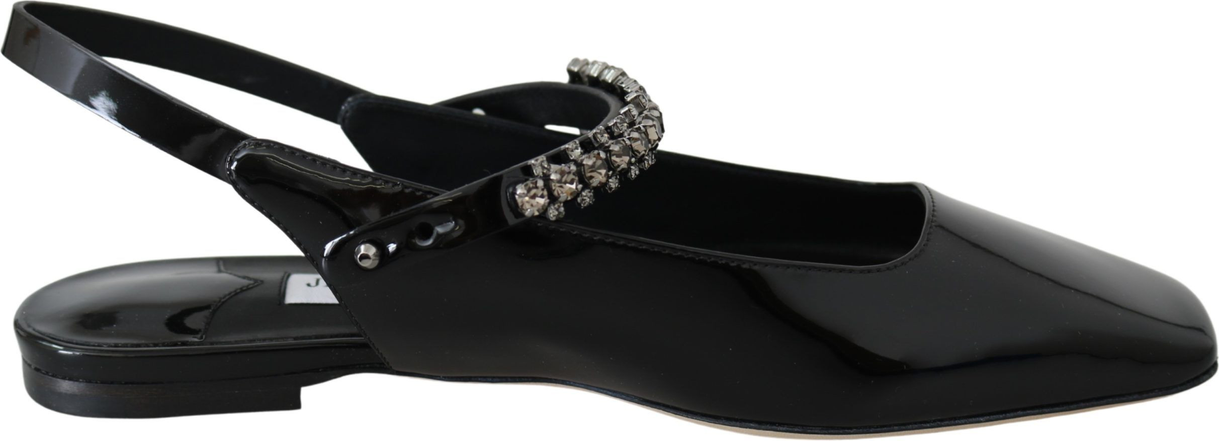Flats Jimmy Choo Elegant Black Patent Flats with Crystal Accent