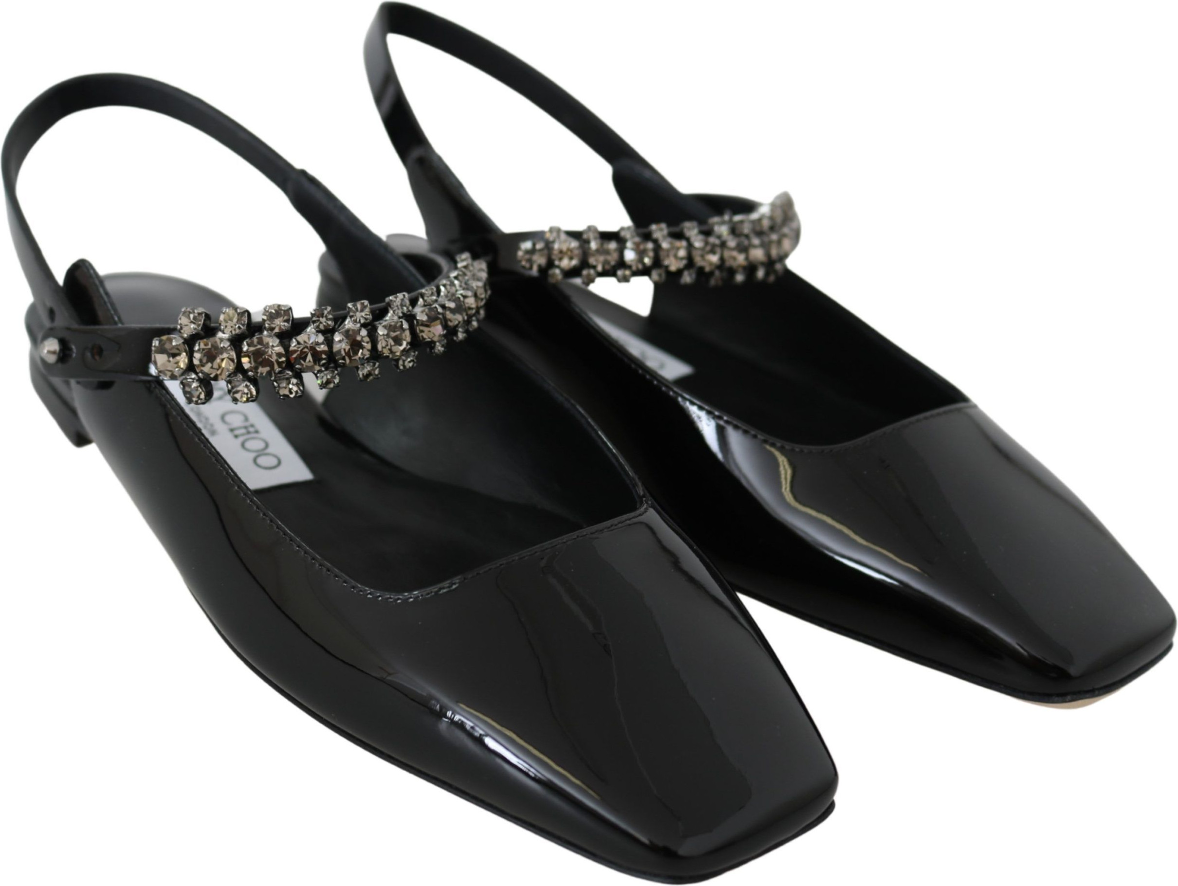 Flats Jimmy Choo Elegant Black Patent Flats with Crystal Accent