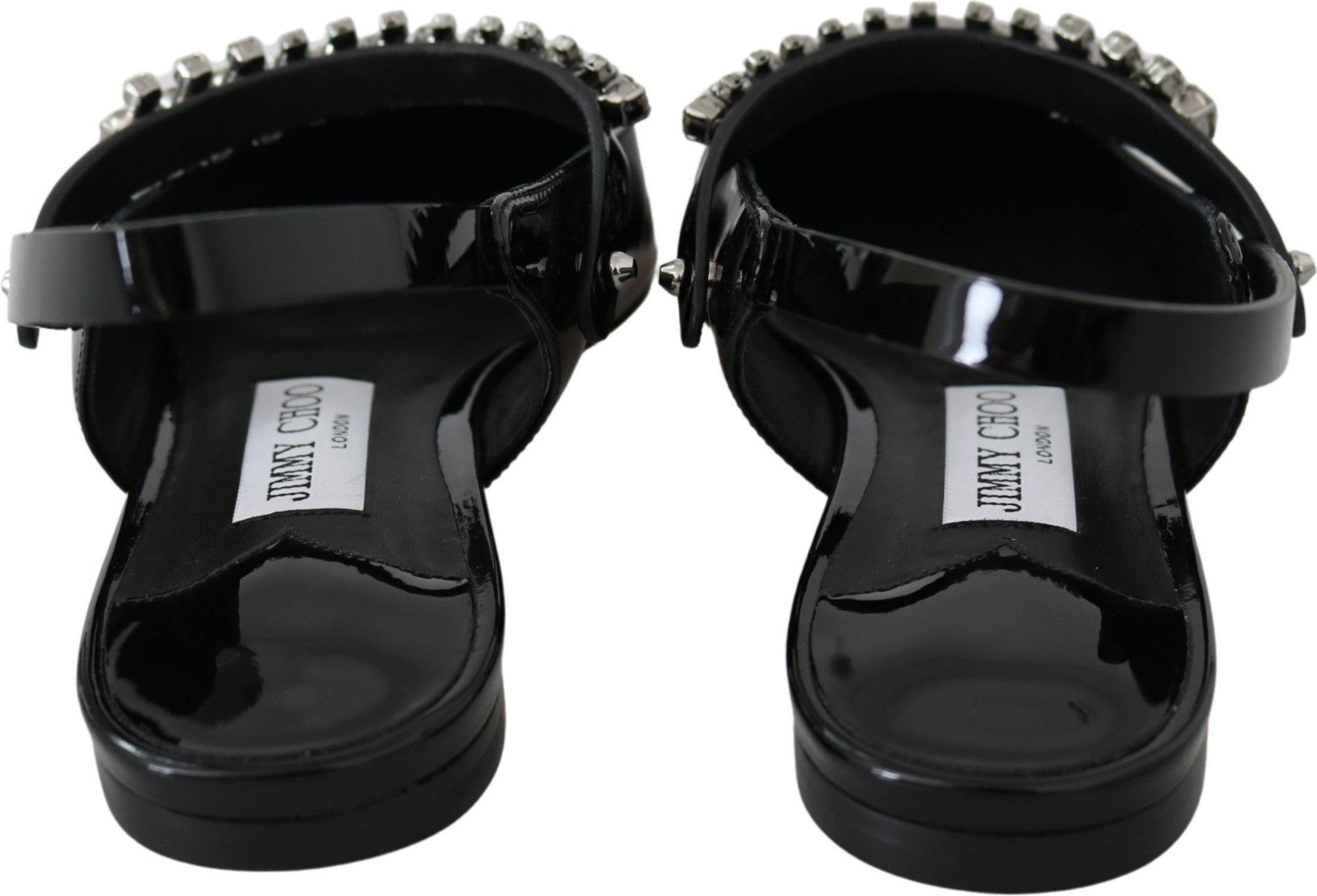 Flats Jimmy Choo Elegant Black Patent Flats with Crystal Accent
