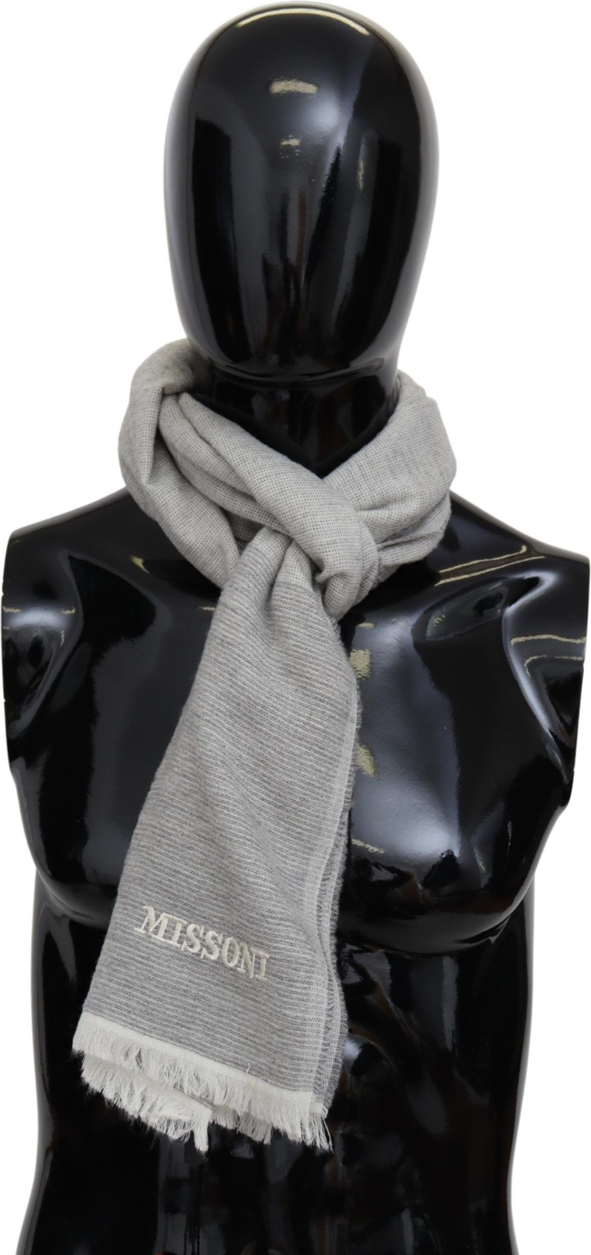 Scarf Missoni Elegant Beige Wool Scarf with Embroidery Detail