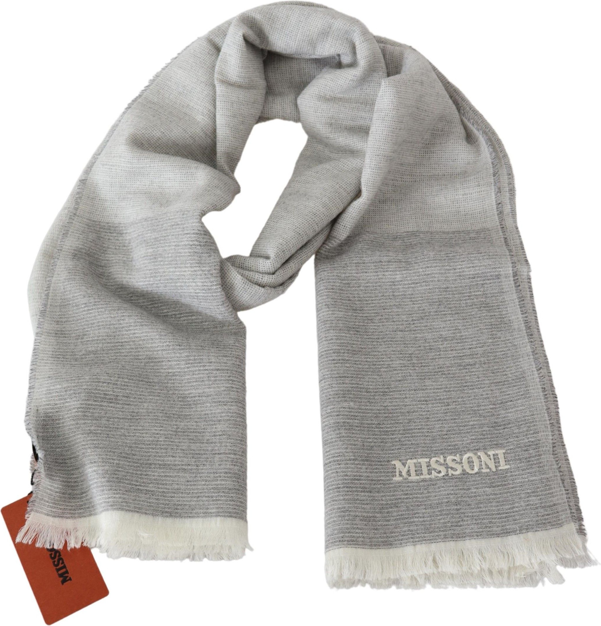 Scarf Missoni Elegant Beige Wool Scarf with Embroidery Detail