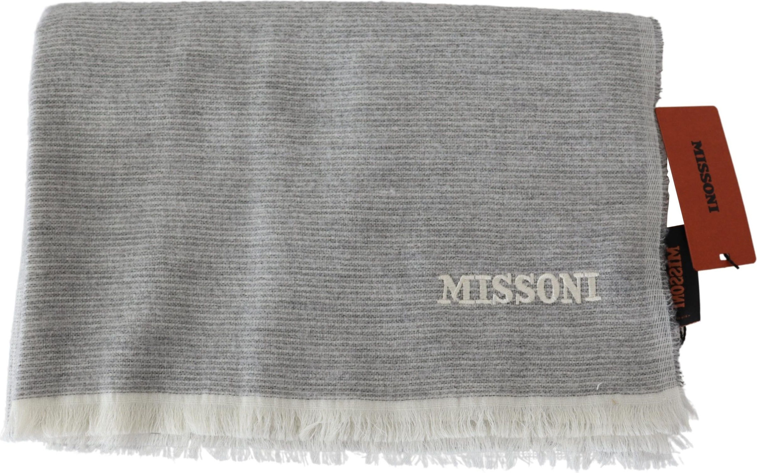 Scarf Missoni Elegant Beige Wool Scarf with Embroidery Detail