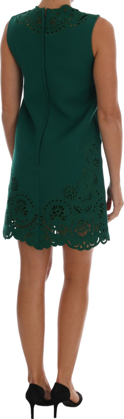 Dress Dolce & Gabbana Green Floral Cutout Silk Wool Dress