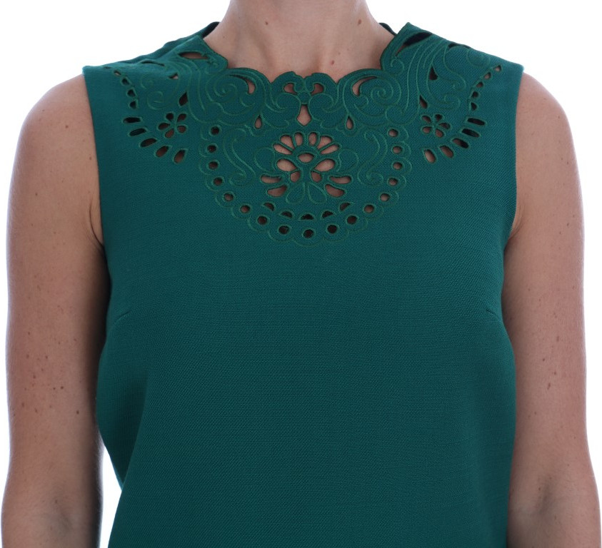 Dress Dolce & Gabbana Green Floral Cutout Silk Wool Dress