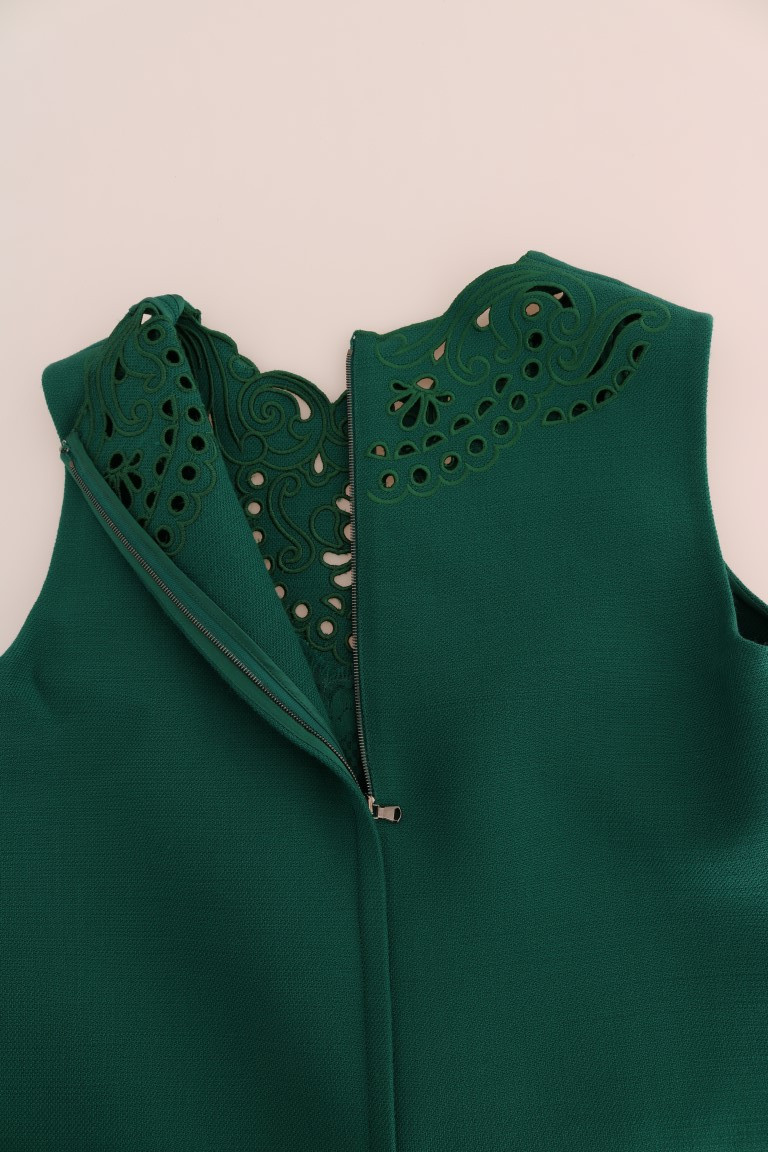 Dress Dolce & Gabbana Green Floral Cutout Silk Wool Dress