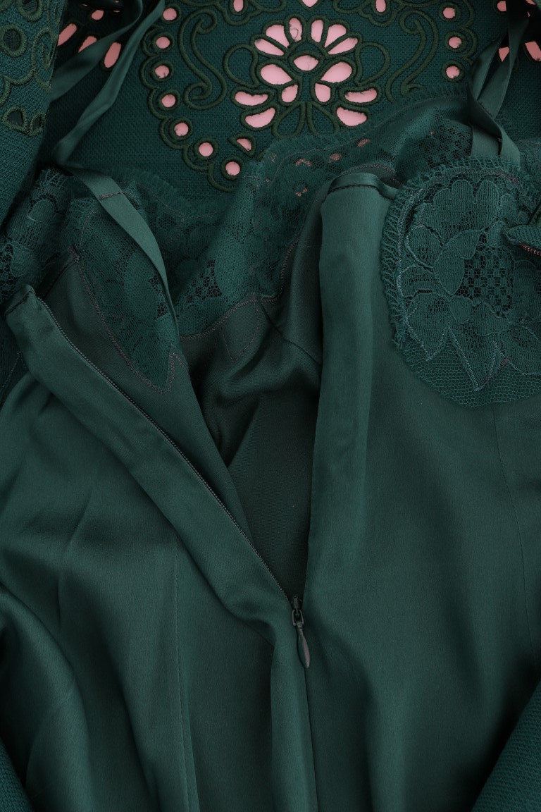 Dress Dolce & Gabbana Green Floral Cutout Silk Wool Dress