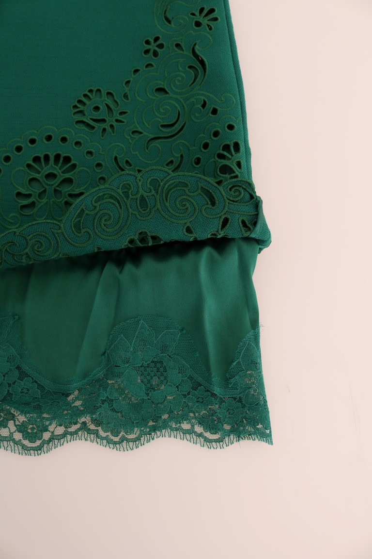 Dress Dolce & Gabbana Green Floral Cutout Silk Wool Dress