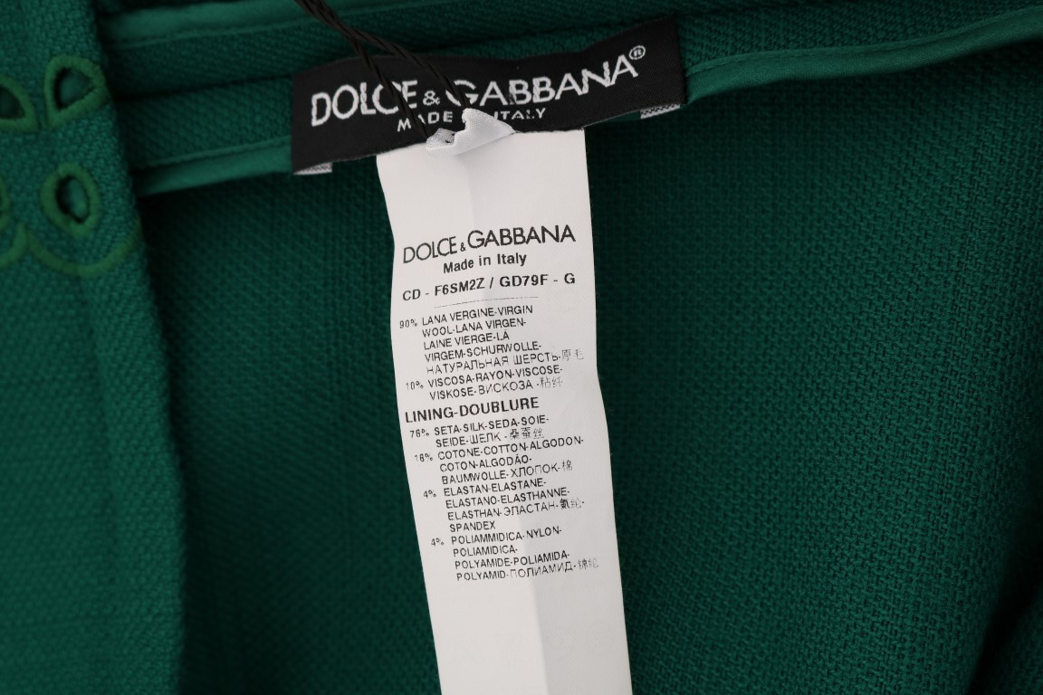 Dress Dolce & Gabbana Green Floral Cutout Silk Wool Dress