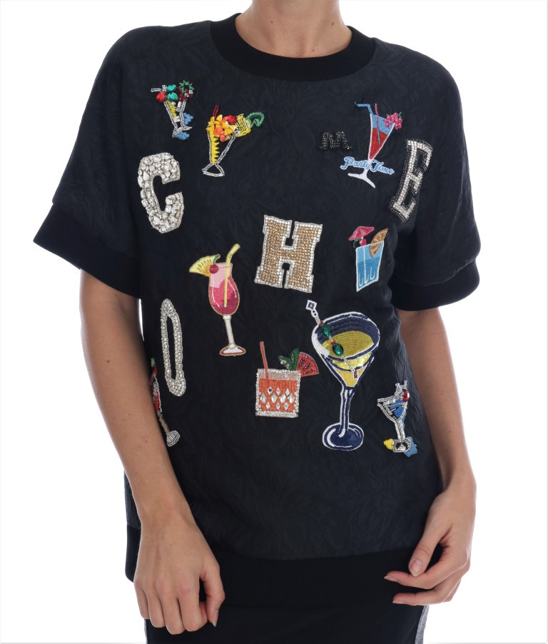 Jumper Dolce & Gabbana Black Brocade Cocktail Crystal Sweater